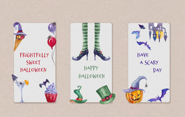 Download 5 Vertical Watercolor Halloween Cards - Mockups For Free