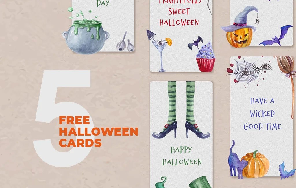 5 Vertical Watercolor Halloween Cards